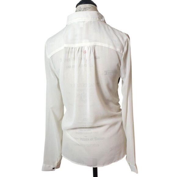 Charming Charlie Womens Button-Down Blouse M Sheer Blk Eyelash Lace Office Boho - Picture 4 of 8